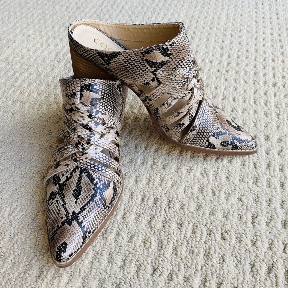 Coconuts By Matisse High Heel Mule Faux Python Upper Cut Outs Pointy Toes 8.5M - Picture 10 of 11